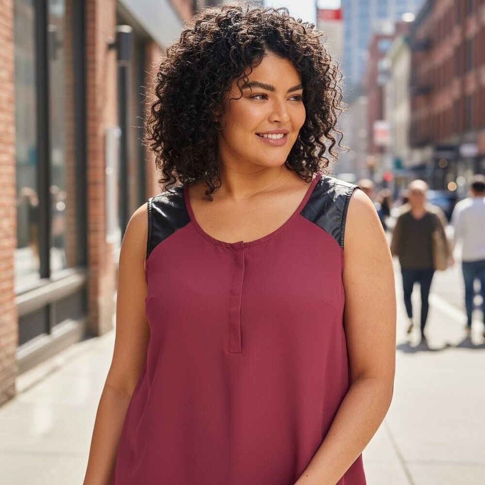 Torrid Sleeveless Top Burgundy & Faux Leather Size 4XL